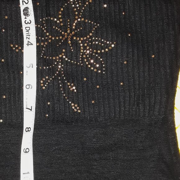 SZ SM Black Ribbed Knit Bronze Gold Beaded Flower Design Bandeau Strapless Top - Picture 5 of 5